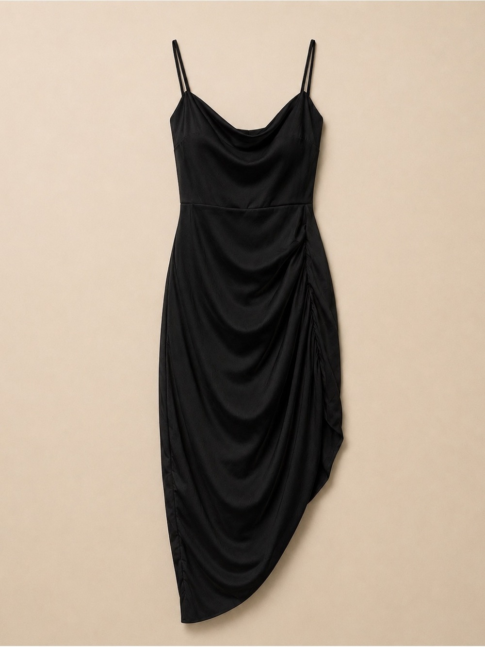 Blue Blush Black Asymmetrical Hemline Shirred Dress EUC M #1761